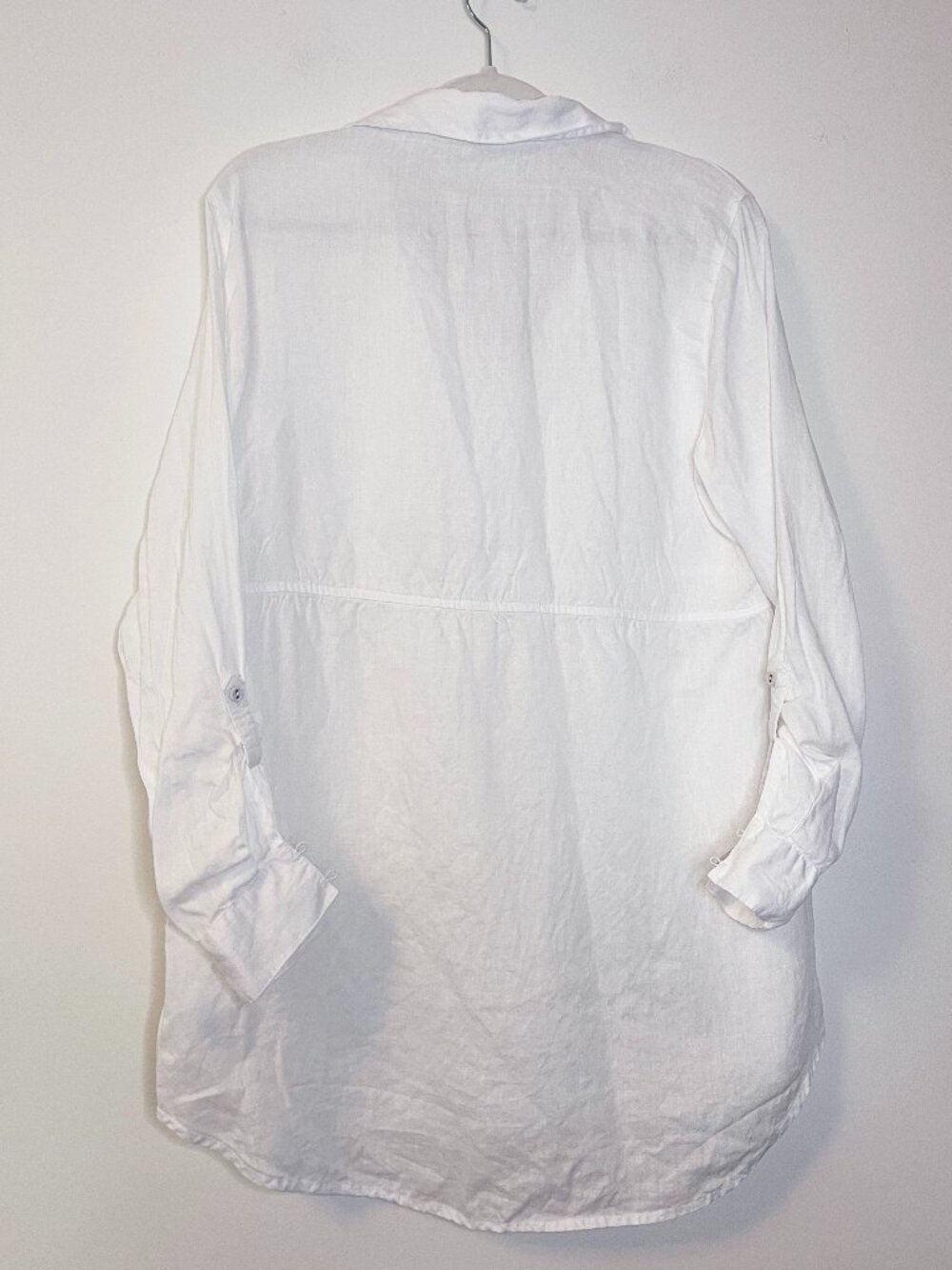 Sigrid Olsen 100% Linen White Popover Button Front Blouse Medium Resortwear - Picture 3 of 9